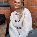 Teddy Fleece Jacket with Toggle Closure and Front Pockets