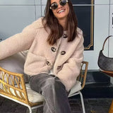 Teddy Fleece Jacket with Front Pockets and Toggle Fastening