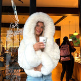 Extra-Large Hooded Faux Fur Jacket in Oversized Fit