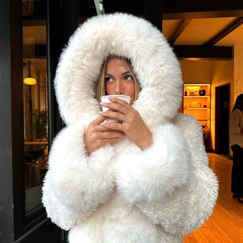 Extra-Large Hooded Faux Fur Jacket in Oversized Fit
