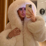 Extra-Large Hooded Faux Fur Jacket in Oversized Fit