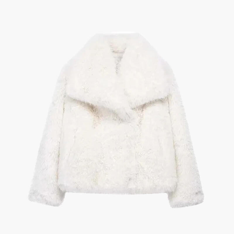 Vintage-Inspired Faux Fur Coat with Oversized Lapel Collar