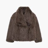 Classic Faux Fur Coat with Wide Lapel Collar