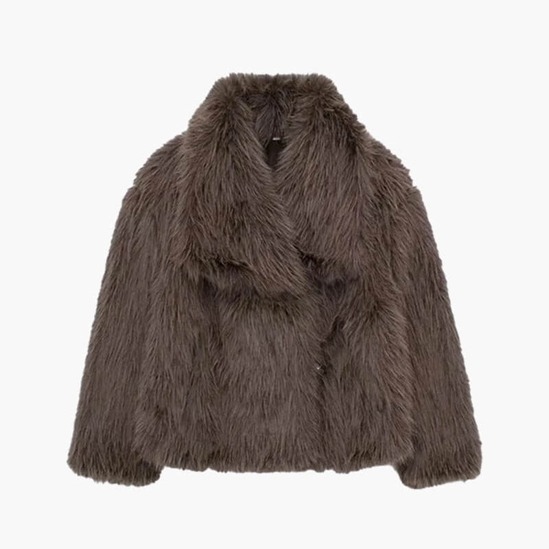 Classic Faux Fur Coat with Wide Lapel Collar