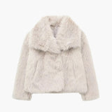 Retro-Style Faux Fur Coat with Large Lapel Collar