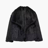Retro-Style Faux Fur Coat with Large Lapel Collar