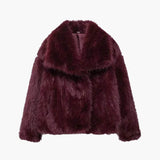 Retro-Style Faux Fur Coat with Large Lapel Collar