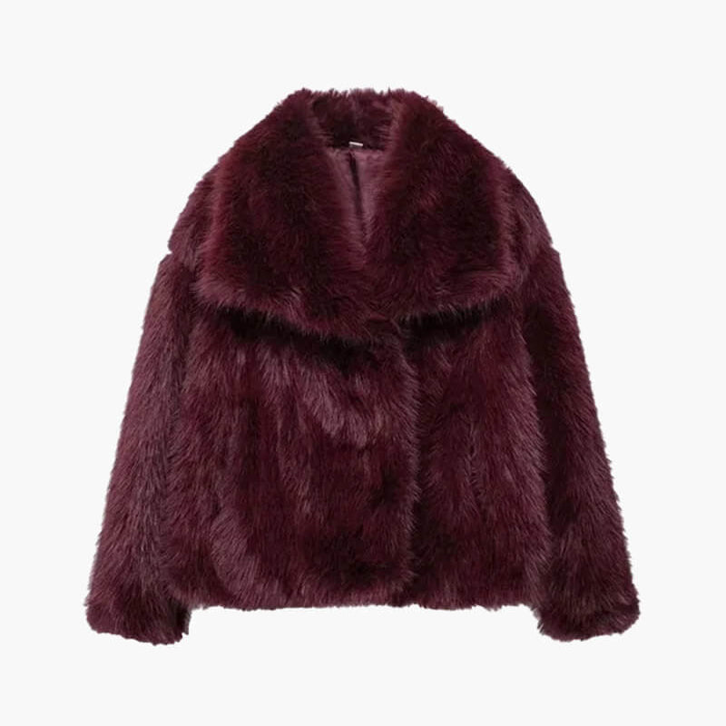 Retro-Style Faux Fur Coat with Large Lapel Collar