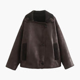 Extra-Large Faux Shearling Aviator Jacket with Asymmetric Fastening