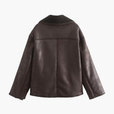 Extra-Large Faux Shearling Aviator Jacket with Asymmetric Fastening