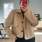 Simple Faux Suede Jacket with Front Flap Pockets