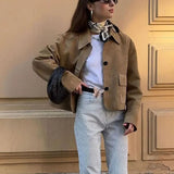 Simple Faux Suede Jacket with Front Flap Pockets