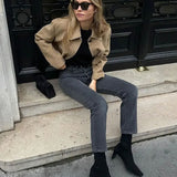 Simple Faux Suede Jacket with Front Flap Pockets