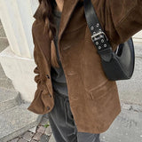 Women's Faux Suede Structured Blazer Jacket