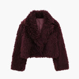 Shaggy Faux Fur Cropped Jacket with Wide Lapel