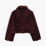 Shaggy Faux Fur Jacket with Wide Lapel and Cropped Fit