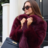 Retro-Style Faux Fur Coat with Large Lapel Collar