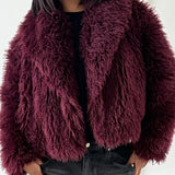 Shaggy Faux Fur Jacket with Wide Lapel and Cropped Fit