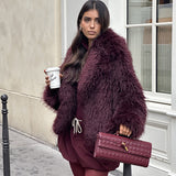 Cropped Shaggy Faux Fur Jacket with Wide Lapel