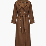 Extended Faux Suede Trench Coat with Waist Belt