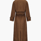 Long Faux Suede Trench Coat with Belt