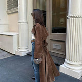 Classic Long Trench Coat with Waist Belt and Double-Breasted Design