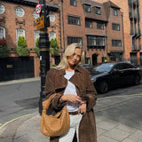 Long Faux Suede Trench Coat with Belt