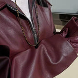 Sleek Faux Leather Zip-Up Jacket with Pointed Collar
