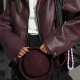 Sleek Faux Leather Zip-Up Jacket with Pointed Collar