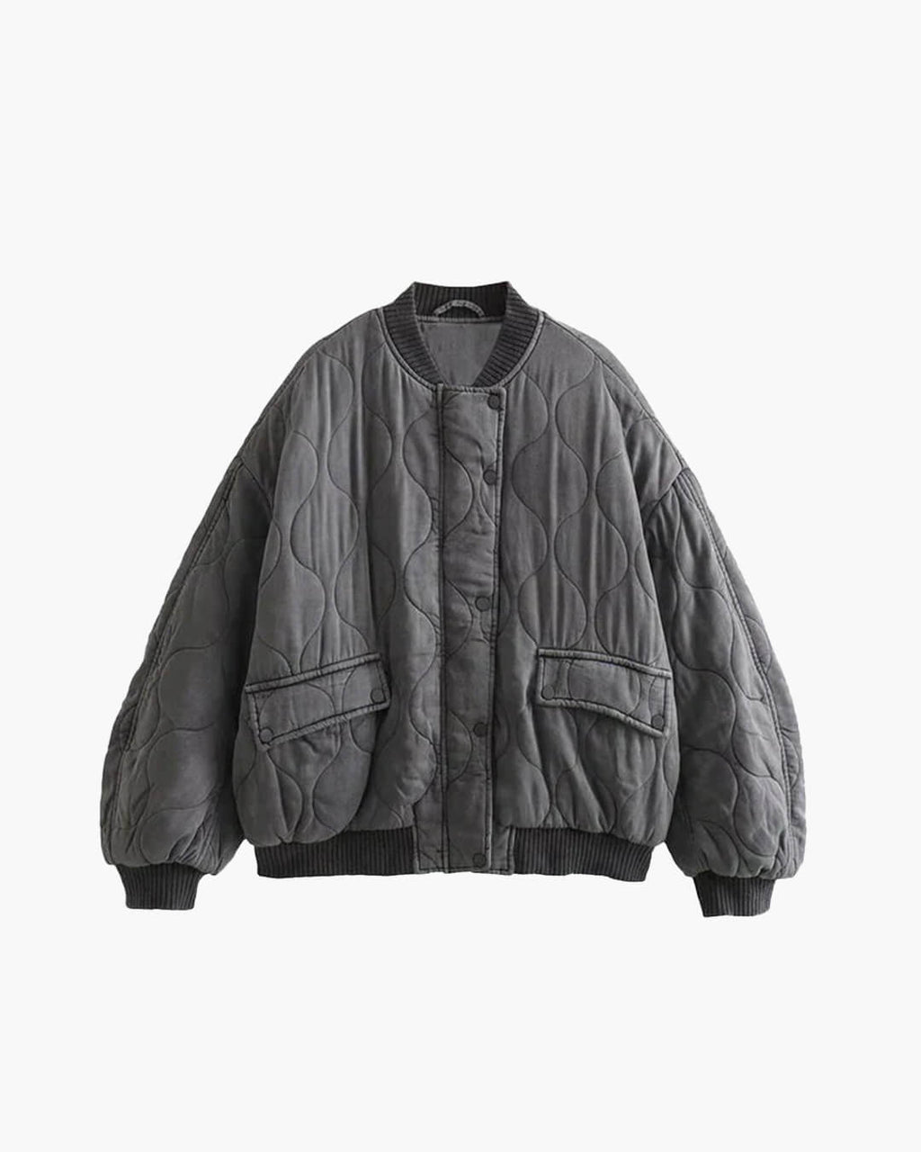 Quilted Bomber Jacket with Oversized Fit and Pocket Accents