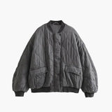 Oversized Quilted Bomber Jacket with Pocket Details
