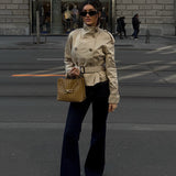 Cropped Double-Breasted Trench Coat with Belted Cuffs