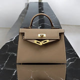 Structured Top Handle Leather Handbag with Gold Lock