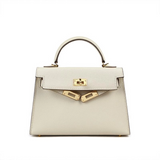 Structured Top Handle Leather Handbag with Gold Lock