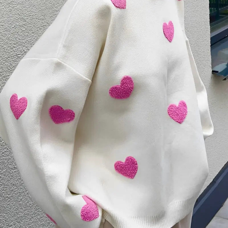 Red Heart Pattern Oversized Sweater
