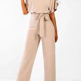 Short Sleeve Jumpsuit with Wide-Leg and Belt