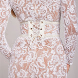 Long-Sleeve Sheer Jumpsuit with Sequin Floral Design and Belted Waist