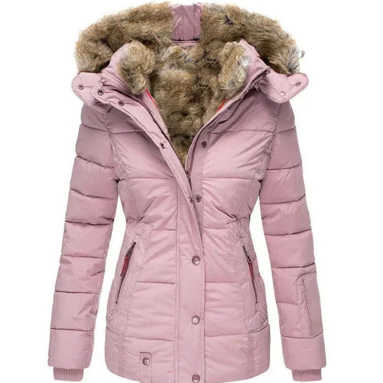 Luxury Quilted Winter Puffer Jacket with Faux Fur Hood Trim