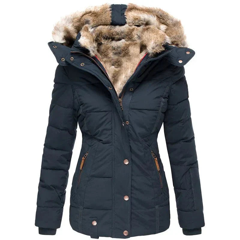 Premium Quilted Winter Puffer Jacket with Faux Fur Trimmed Hood