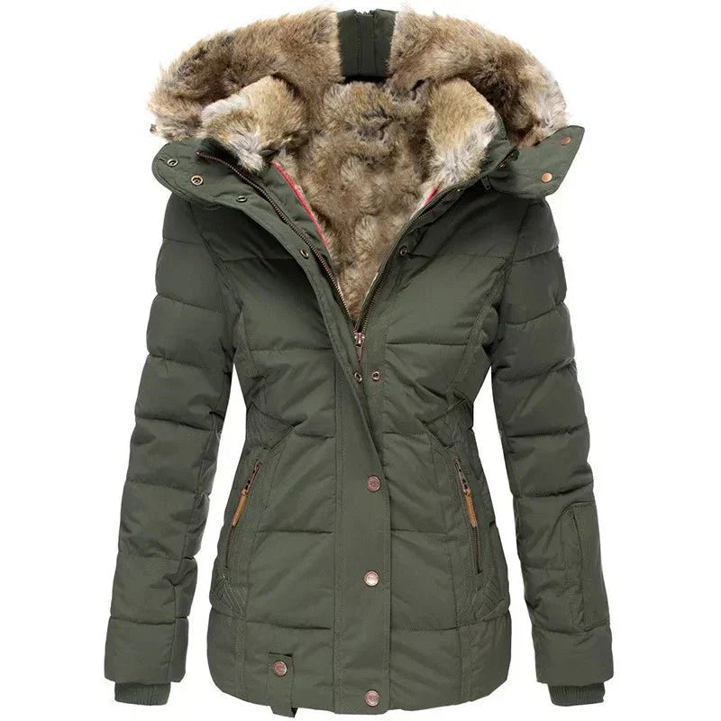 Premium Quilted Winter Puffer Jacket with Faux Fur Trimmed Hood