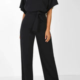 Short Sleeve Jumpsuit with Wide-Leg and Belt
