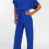 Wide-Leg Belted Short Sleeve Jumpsuit