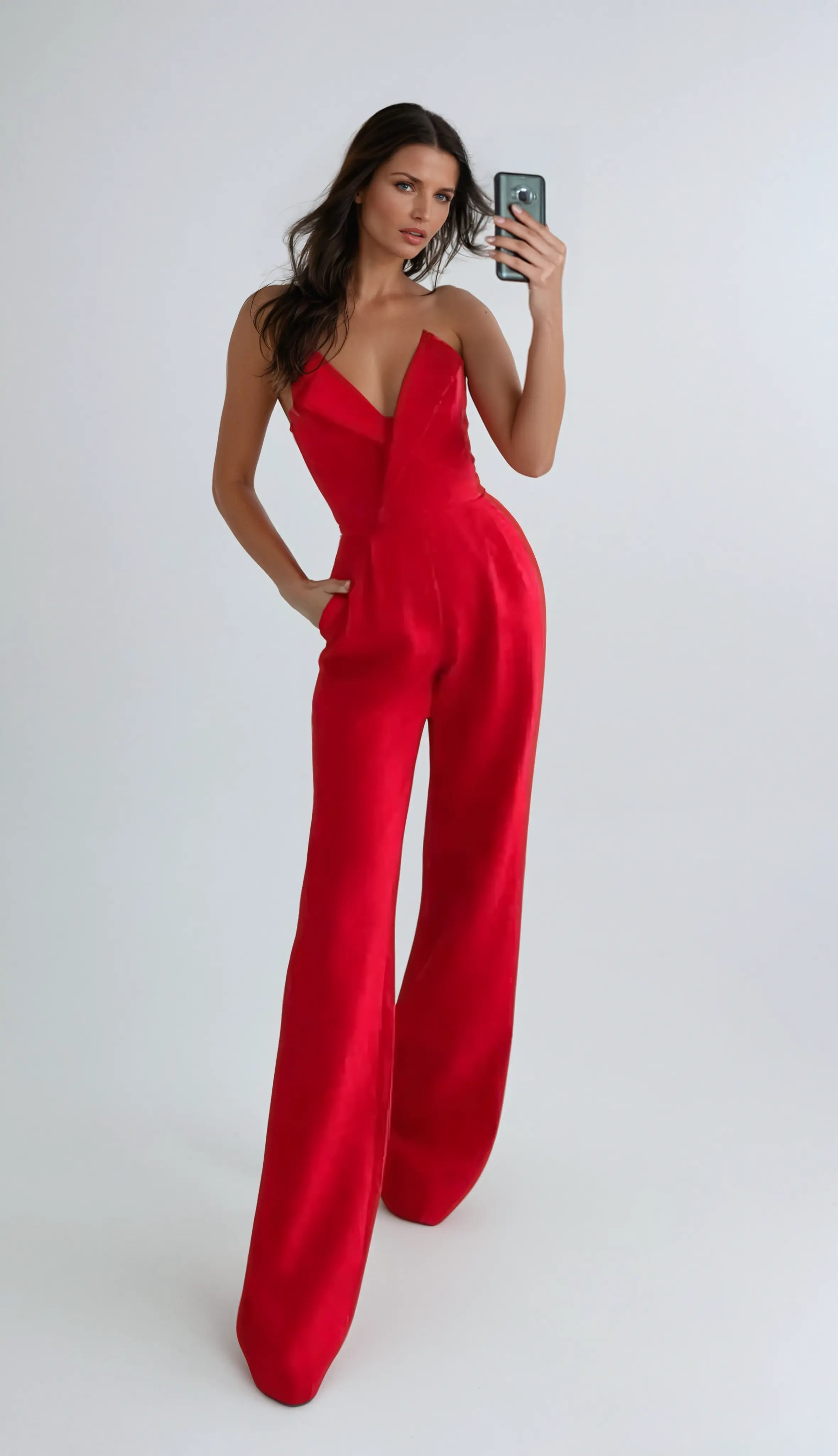 Strapless Jumpsuit with Pleated Wide-Leg Design