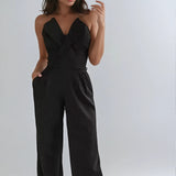 Pleated Wide-Leg Strapless Jumpsuit