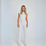 Beige Sleeveless High-Waisted Structured Jumpsuit