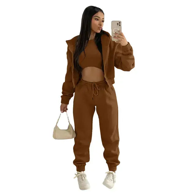 Three-Piece Loungewear Set with Cropped Hoodie, Bralette and Joggers