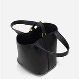 Elegant Textured Leather Bucket Bag with Gold Lock