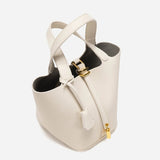 Elegant Textured Leather Bucket Bag with Gold Lock