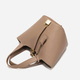 Elegant Textured Leather Bucket Bag with Gold Lock