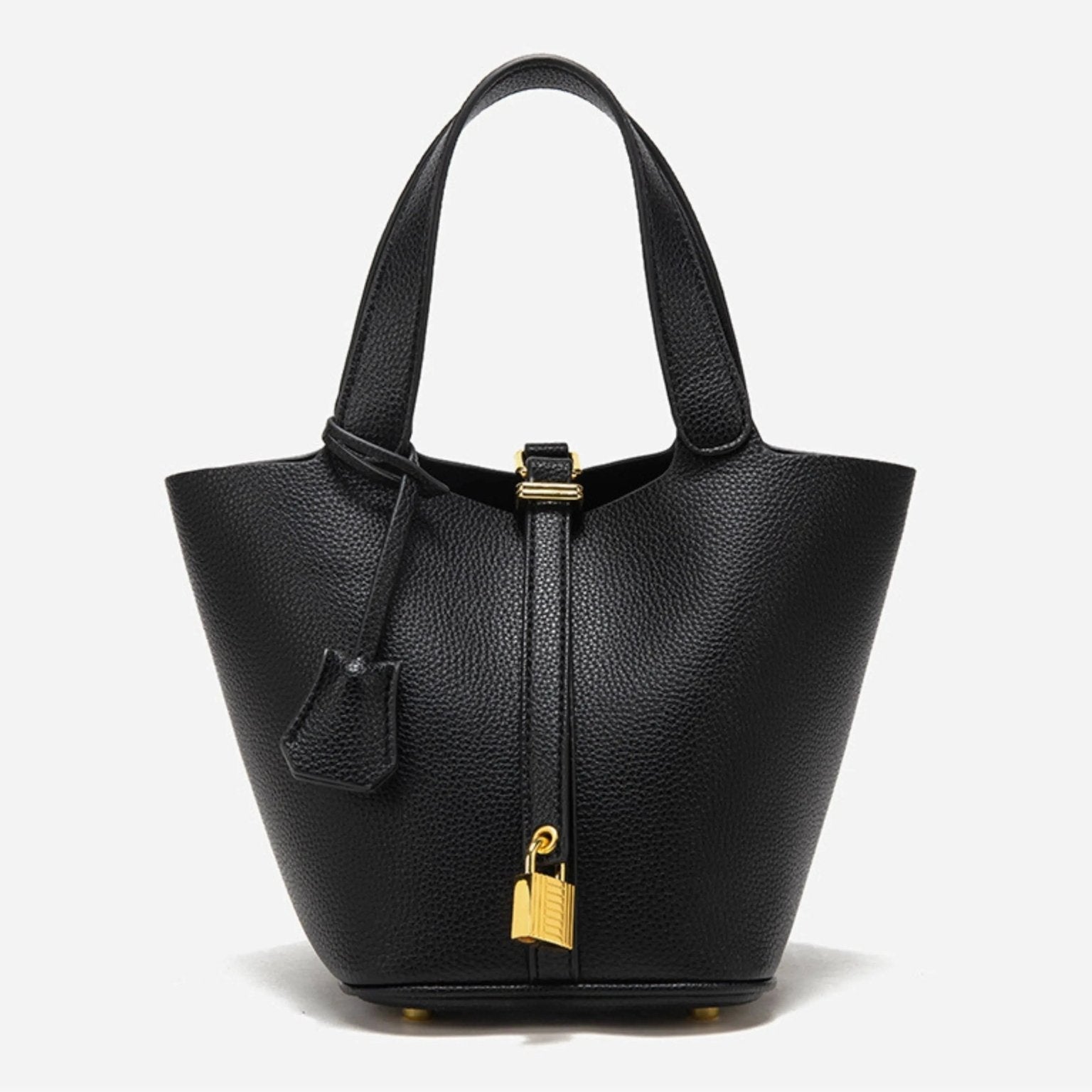 Elegant Textured Leather Bucket Bag with Gold Lock